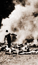 Bodies of innocent Jews slaughtered by the Nazis are burned.