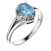 14K White Sky Blue Topaz & .05 CTW Diamond Ring