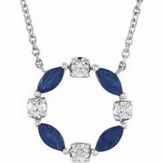 14K White Blue Sapphire & 1/10 CTW Diamond Circle 18